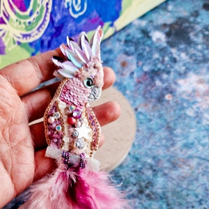 Bird beaded brooch. parrot gifts for mother day
