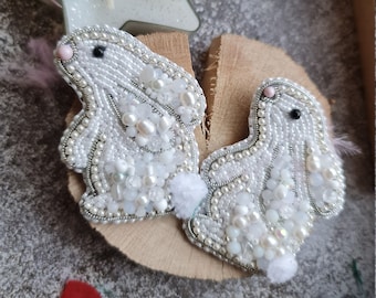 White Bunny Brooch, Cute Banny Jewelry,