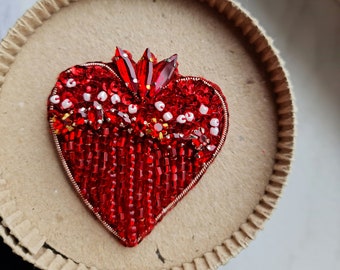Red heart brooch, Love pin, unique holiday gift