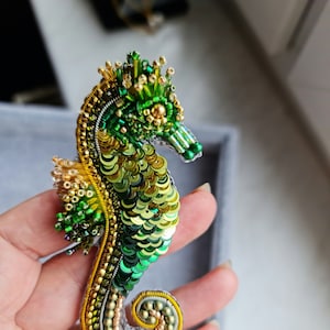 Seahorse Beaded Brooch for women Animal-Inspired Jewelry for Her image 1