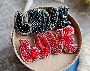 Red Beaded Brooch, Embroidery World, Name brooch