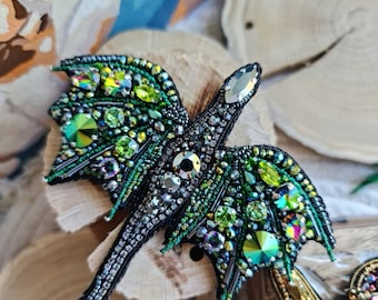 Majestic Dragon Delight Brooch - Embroidered Beaded Dragon Pin, Handcrafted Dragon Jewelry