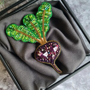 Purple Beet Crystal Pin, Vegetable Handmade jewelry Brooch, Cute gift, gift for her brooch, unique gift for her