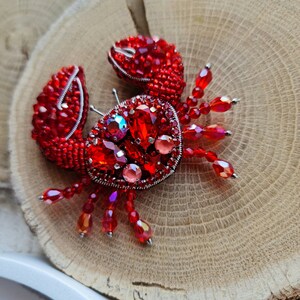 Seaside Treasures: Handmade Crab Beaded Brooch Pin Cancer Zodiac Gifts image 7