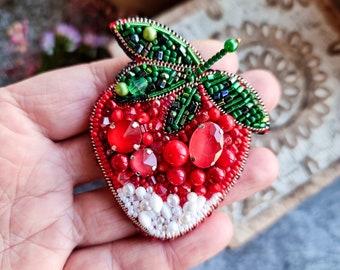 Strawberry bead brooch, unique holiday gift, unique gift for her, vegan gifts