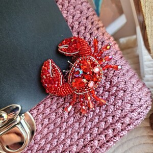 Seaside Treasures: Handmade Crab Beaded Brooch Pin Cancer Zodiac Gifts image 5