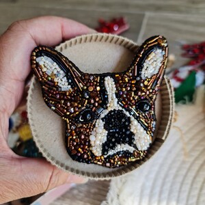 broche de bordado de bulldog francés, retratos de mascotas personalizados, regalos de bulldog