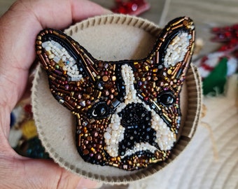 french bulldog embroidery brooch, custom pet portraits, bulldog gifts