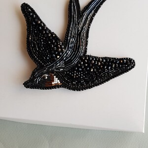 Swallow Beaded Brooch, Embroidered bird spring pin image 6