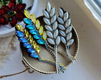 Ukrainian Wheat Field Brooch, Blue and Yellow Wheat Pin, Patriotic Wheat Spikelet Brooch