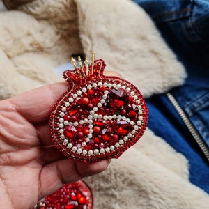 Pomegranate Beaded Brooch, Fruit Embroidery Pin image 6