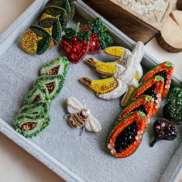 embroidery fruit brooch, nature lover gift for mother day