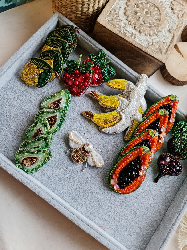 embroidery fruit brooch, nature lover gift for mother day image 1