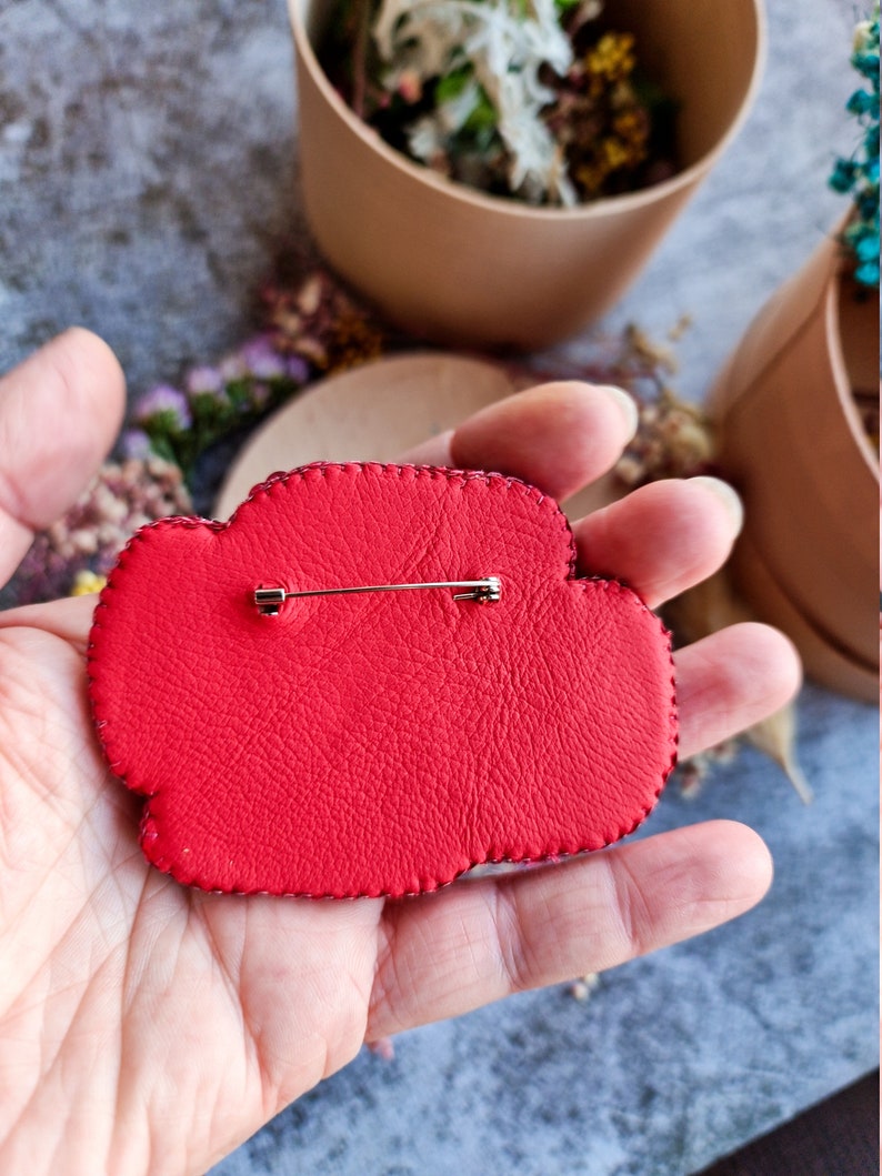 Red flower beaded brooch, Crystal plant pin, Unique gift for her image 6