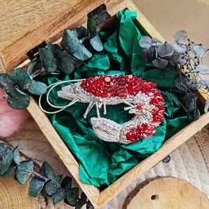 Shrimp beaded brooch, Beachy jewelry, Brooches for women,  unique gifts for her