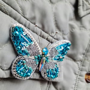 butterfly embroidery brooches for women light blue