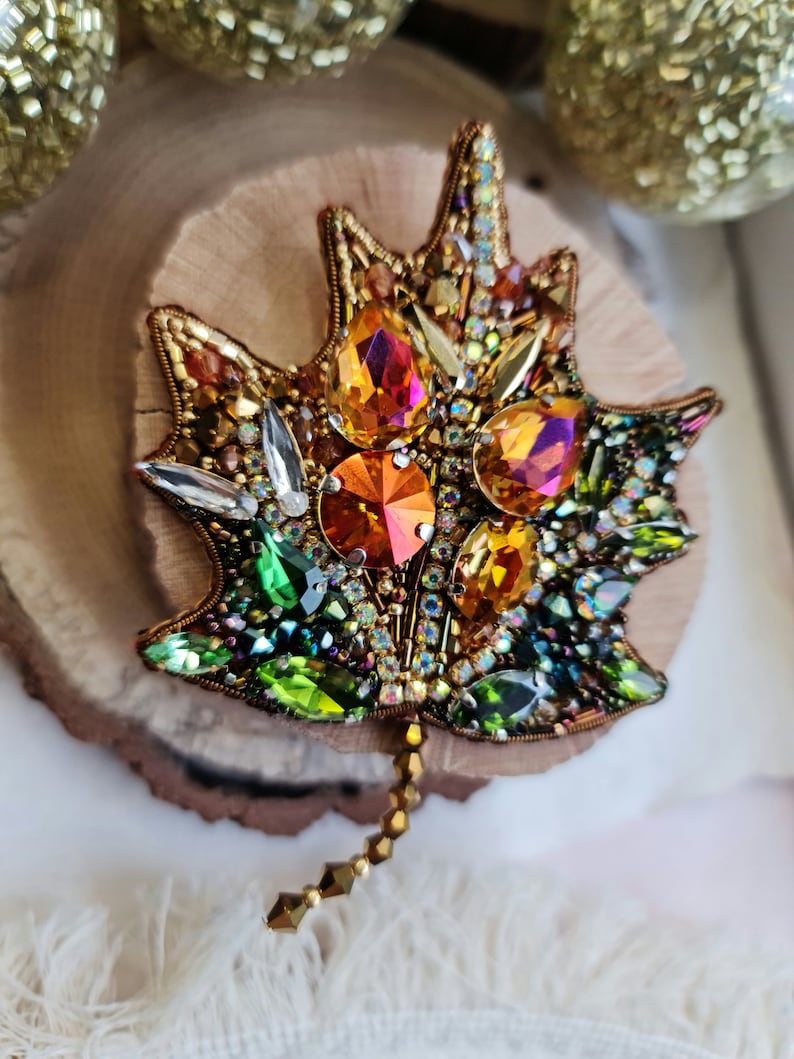 Golden Elegance: Maple Leaf Brooch for Women Festive Christmas Pin image 2