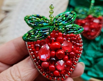 Strawberry Beaded Brooch - Berry Sweet Gift for Her