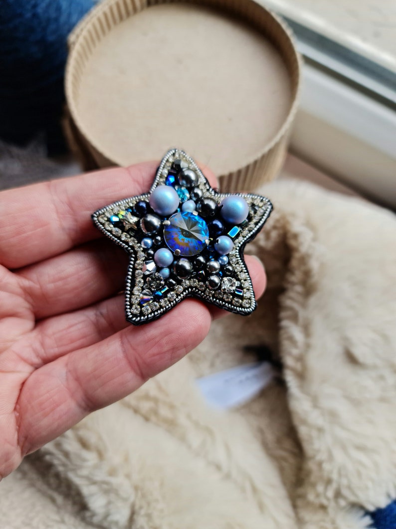 Star bead brooch, christmas pin and brooch, christmas gift for her little star