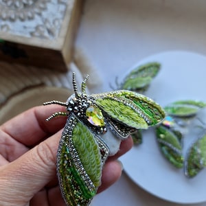 Mystic Green Moth Beaded Brooch: Insect Jewelry, Nature Lover Gift, Unique Lapel Pin Brooch image 10