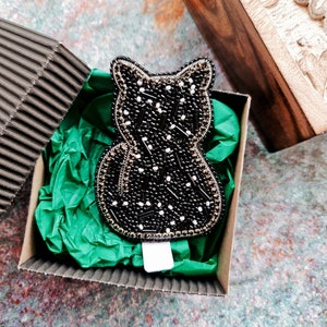 Beaded brooch cat, Cute black cat, Kawaii animal pin