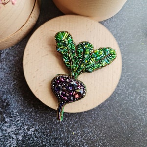 Purple Beet Crystal Pin, Vegetable Handmade jewelry Brooch
