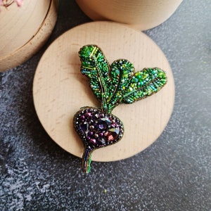 Purple Beet Crystal Pin, Vegetable Handmade jewelry Brooch, Cute gift, gift for her brooch, unique gift for her