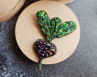 Vibrant Beet Elegance: Purple Crystal Handmade Brooch, Ukrainian Borshch