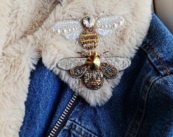Golden Bee beaded brooches for women
