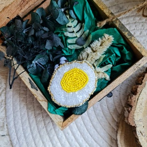 Sunny Side Up Handmade Fried Egg Beaded Brooch, brooch for woman image 1