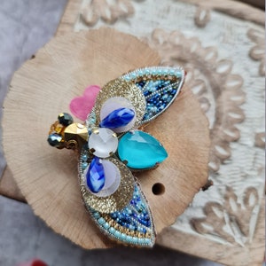 moth brooch, embroidered insect brooch Blue