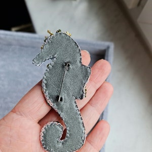Green Seahorse brooch, Nautical brooch, Seahorse pin, Summer jewelry image 7