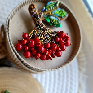 Viburnum Beaded Brooch Guelder Rose Jewelry Handmade in Ukraine image 5