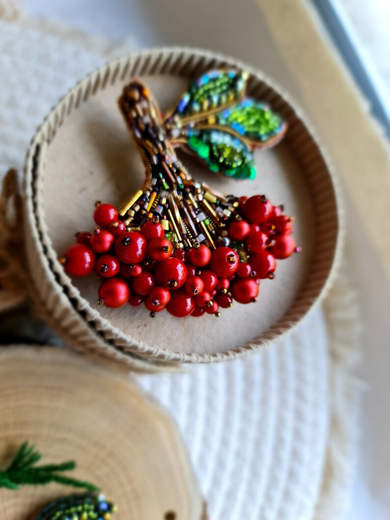 Viburnum Beaded Brooch Guelder Rose Jewelry Handmade in Ukraine image 5