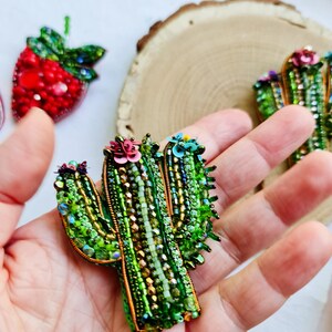 cactus plant beaded brooch, summer gift image 8