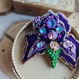 Purple Iris Brooch: Handmade Floral Embroidered Pin for Women Unique Gift image 8