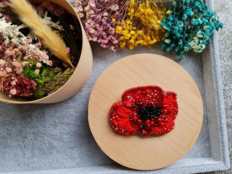 red poppy brooch, flower jewelry, image 6