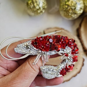 Garnelen Tier Brosche, Perlen Garnelen Brosche, Secret Santa Geschenk