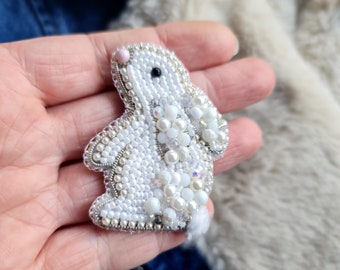 Rabbit beaded brooch, Cute Banny Jewelry, Woodland Creatures Gift