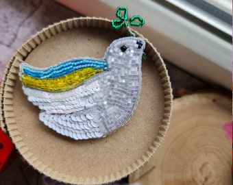 Dove of Peace brooch, Peace for Ukraine pin,