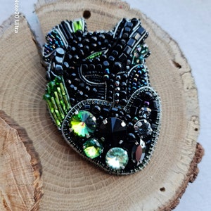 Unique Gothic Black Anatomical Heart Bead Brooch Crystal-Embroidered Statement Jewelry image 6