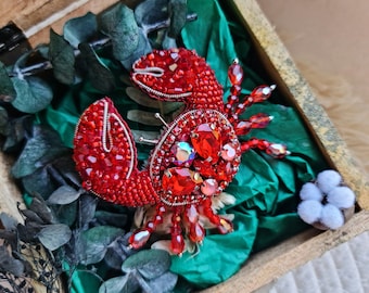 手作りのカニビーズブローチピン - 蟹座のギフト - Etsy 日本