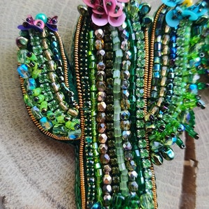 cactus plant beaded brooch, summer gift image 5