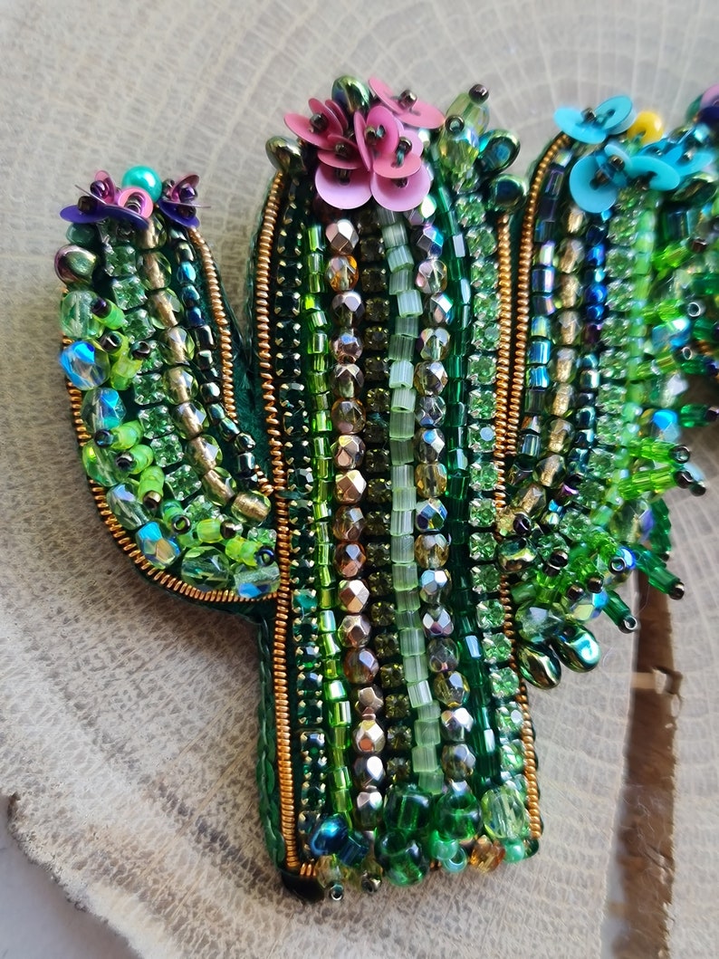 cactus plant beaded brooch, summer gift image 5