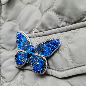 butterfly embroidery brooches for women Blue