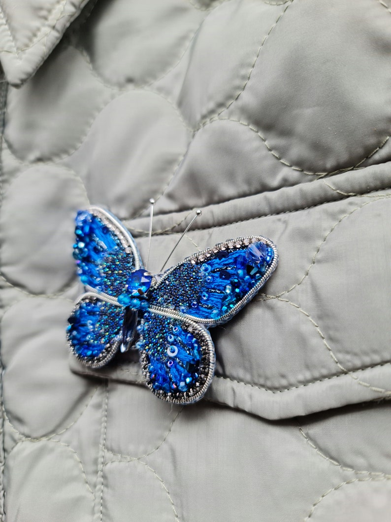 butterfly embroidery brooches for women Blue