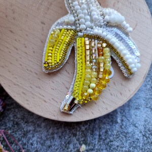 Cheerful Banana Beaded Brooch: Funny Fruit Pin Kawaii Jewelry Embroidered with Crystals and Various Beads image 3