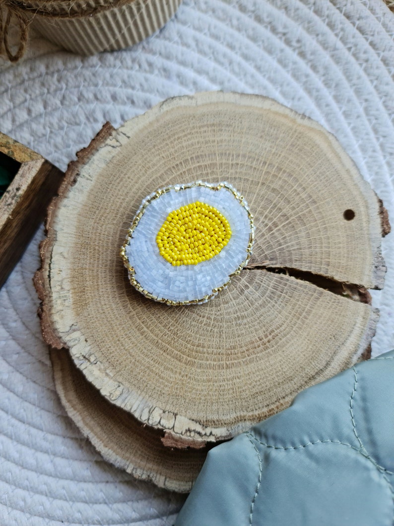 Sunny Side Up Handmade Fried Egg Beaded Brooch, brooch for woman image 7
