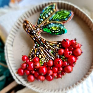 Enchanting Viburnum Berries Brooch | Guelder Rose Jewelry | Embroidered with Crystals and Beads