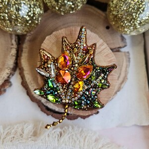 Golden Winter Wonderland Leaf Brooch Sparkling Maple Leaf Pin for Christmas image 5